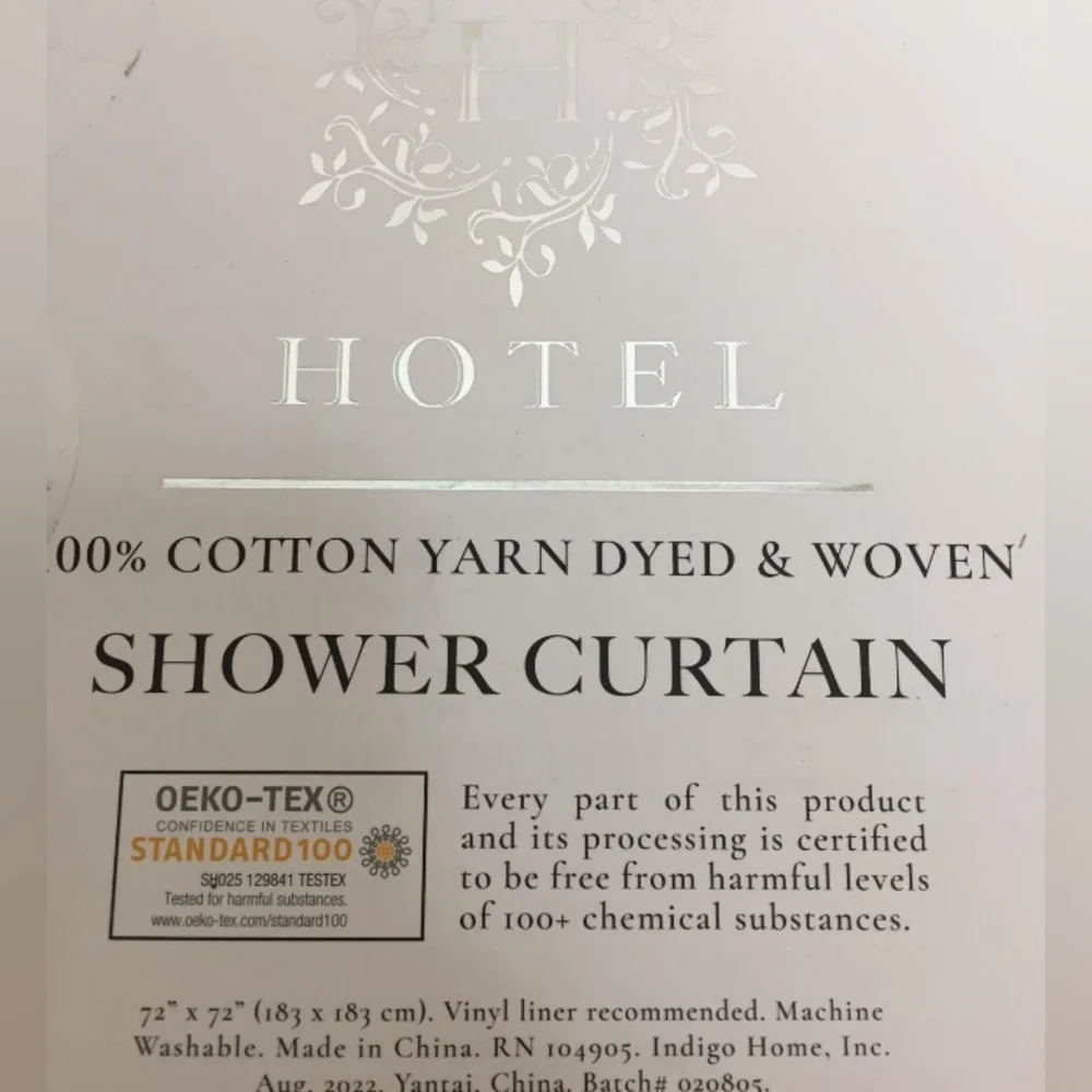 Hotel Collection 100% Cotton Yarn dyed & Woven Shower Curtain 72